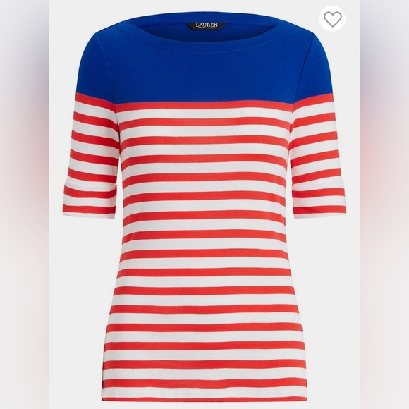 Ralph Lauren (size PL)Red White and Blue stripes Cotton Boatneck Knit Top - Picture 2 of 10